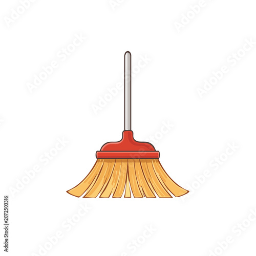 Red broom with wooden bristles vector illustration