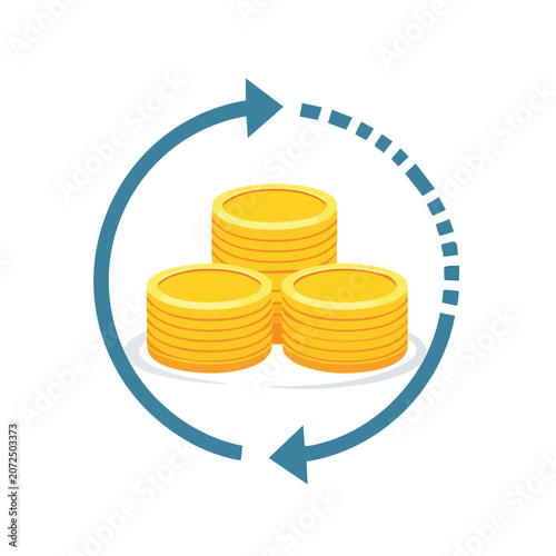 Stack of gold coins with circular arrow vector