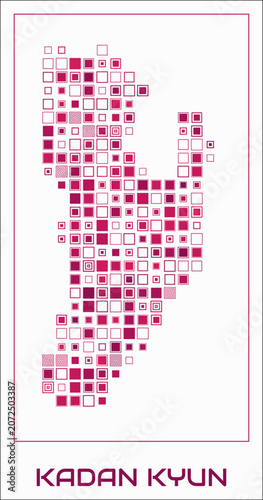 Kadan Kyun digital style map. Large square dots on white background. Dotted shape of the island. Kadan Kyun map and title. Awesome vector illustration.