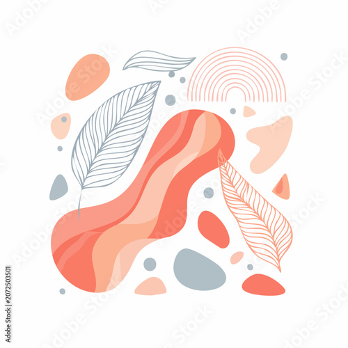 Abstract Organic Shapes and Leaf Motifs in Pastel Colors