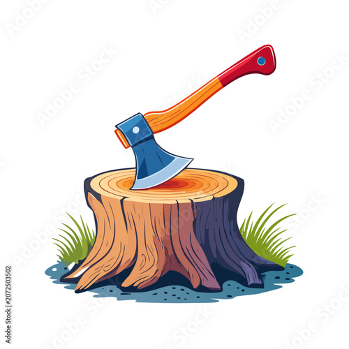 Axe embedded in a tree stump vector illustration
