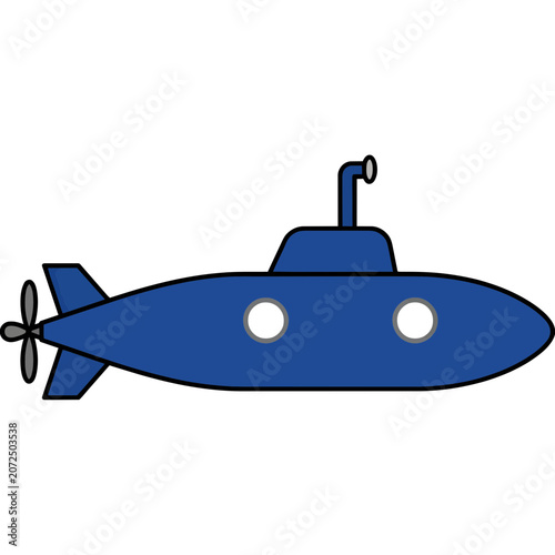 Blue Submarine Flat Vector Illustration
