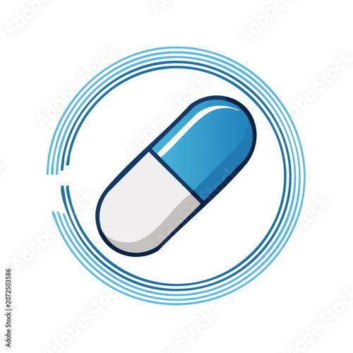Blue and white capsule icon on transparent background