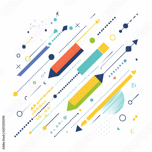 Abstract Geometric Pattern with Colorful Pencils and Lines