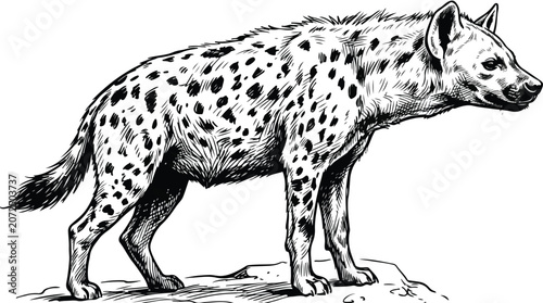 Valokuva Vintage spotted hyena vector illustration, hand drawn black and white African sc