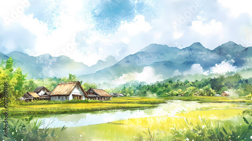 A Peaceful Mountain Village Scene