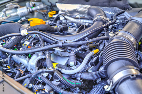 Obraz w ramie Modern car engine background close up view