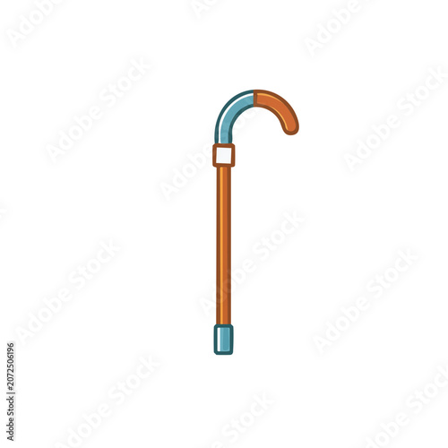 Flat illustration of a wooden walking cane with curved handle