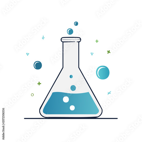 Laboratory Flask with Blue Liquid and Bubbles
