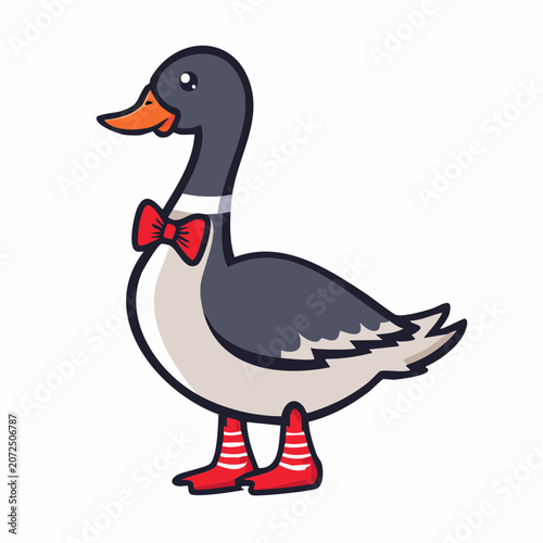 Cartoon Duck Wearing a Bow Tie and Striped Socks