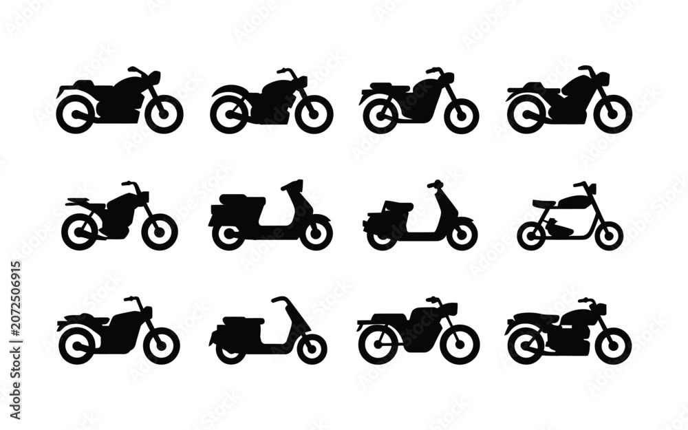 Fototapeta premium Motorcycle silhouettes various bike designs