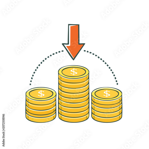 Flat vector illustration of three piggy banks with coins