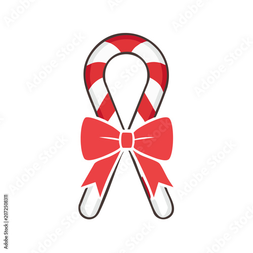 Candy Cane with Red Bow Vector Illustration