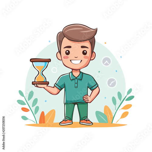 Cartoon boy holding hourglass illustration