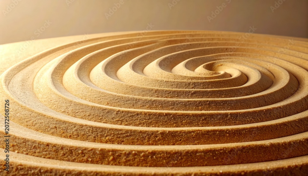 Naklejka premium Zen Garden Sand Spiral - A Meditative Pattern of Concentric Circles.