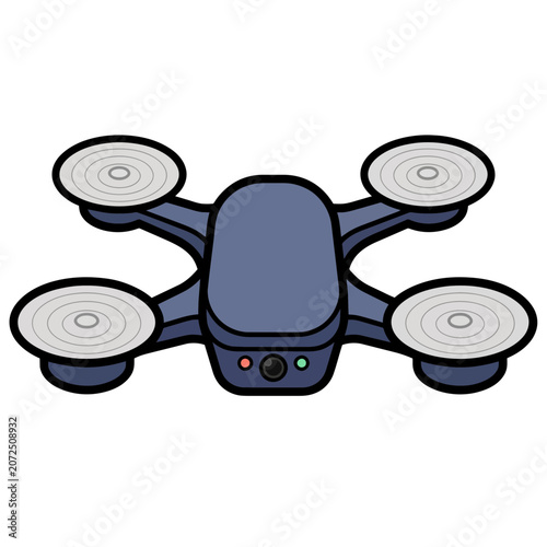 Flat vector illustration of a quadcopter drone with camera