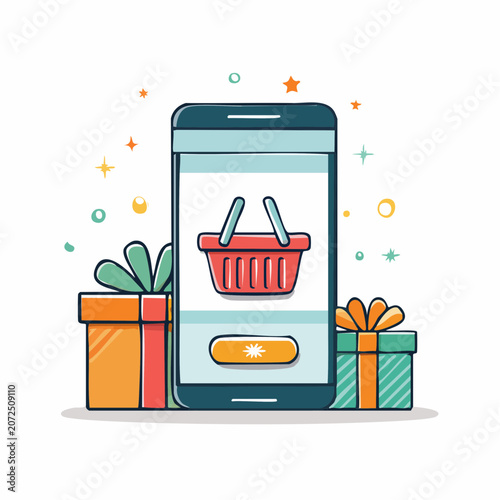 Online Shopping Concept with Smartphone and Gift Boxes