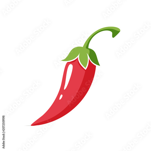 Red chili pepper with green stem and leaf vector illustration