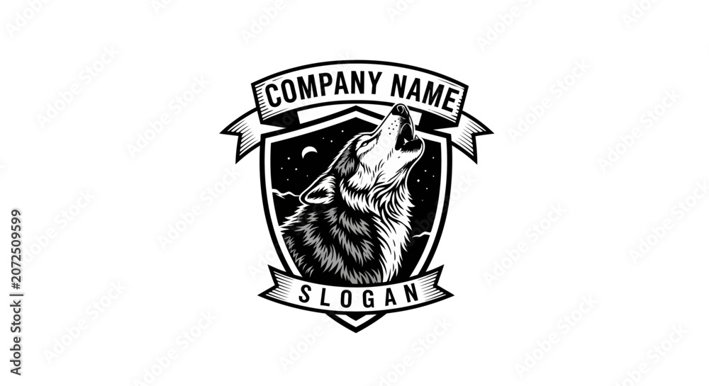 Fototapeta premium Fierce Lion Logo Design with Shield and Banner