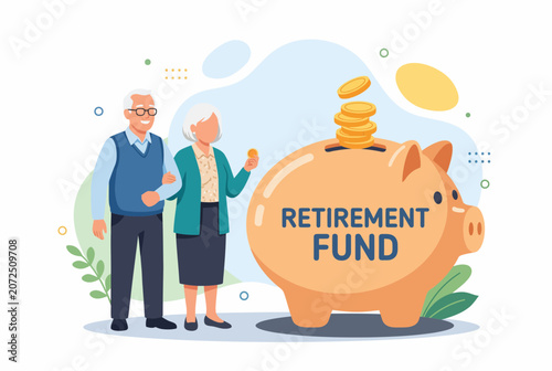 Картината върху платно Senior Couple Saving Money in Retirement Fund Piggy Bank