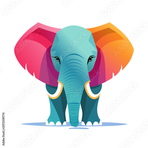 Vector illustration of a blue elephant with colorful balloons