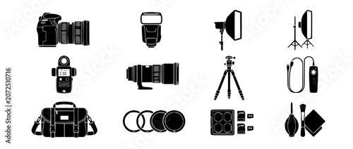 Foto Photography Equipment Icon Set Silhouette Collection