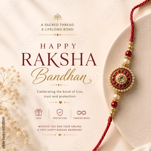 Happy raksha bandhan celebration concept with sacred thread and minimalist design