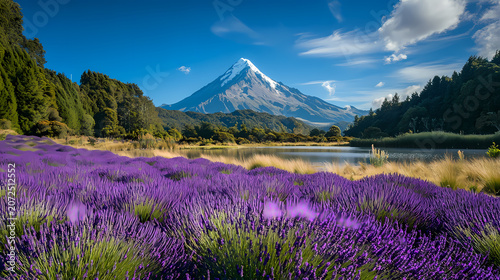 Stunning Lavender Field with Majestic Mountain