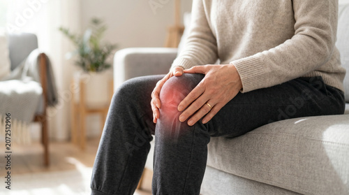 Home healthcare image of painful knee symbolizing joint inflammation, chronic pain, and orthopedic wellness.
