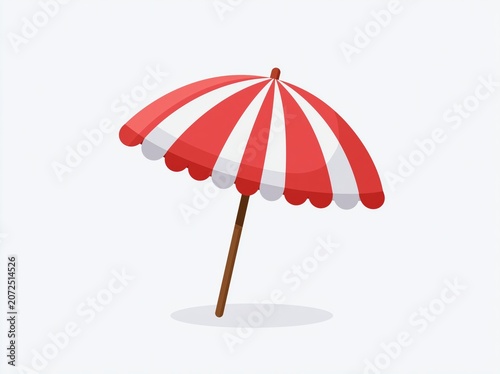 Stripper red and white beach umbrella. Sun protection, vacation concept. Stock vector illustration on white background in flat cartoon style. Element of summer pleasure icon for mobile concept 