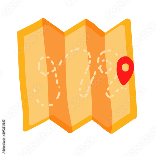 Yellow map with red pin on rute