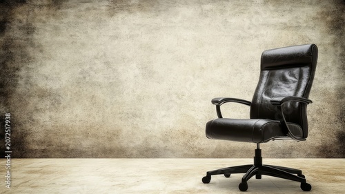 Professional leather executive office chair against grunge wall background for corporate business interior design concept