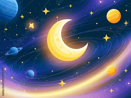 moonlight background design,Shining
illustration with sky stars on abstract
template. space moon and stars cosmos
galaxy solar system cartoon vector
illustration