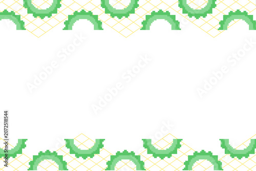 Pixel art goya bitter melon border frame with copy space, pop Okinawan summer background
