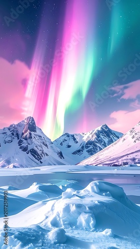 Vibrant aurora borealis dancing above snowy mountains (2)