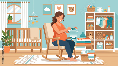 A woman sitting in a rocking chair in a nursery.