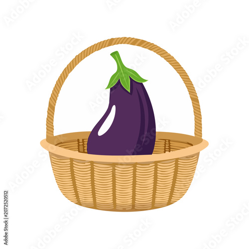 Purple Eggplant in Woven Basket Vector Illustration