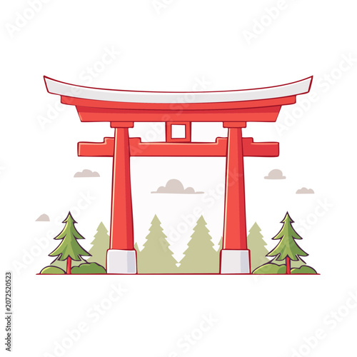 Red Torii Gate Flat Vector Illustration