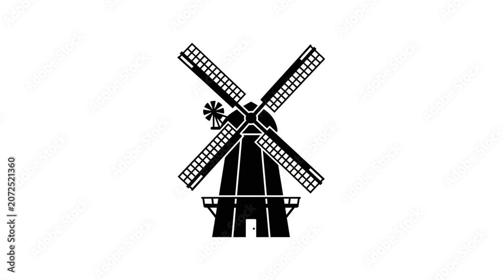 Obraz premium Windmill, black silhouette icon, mill icon, industrial symbol, energy vector isolated on White Background silhouette