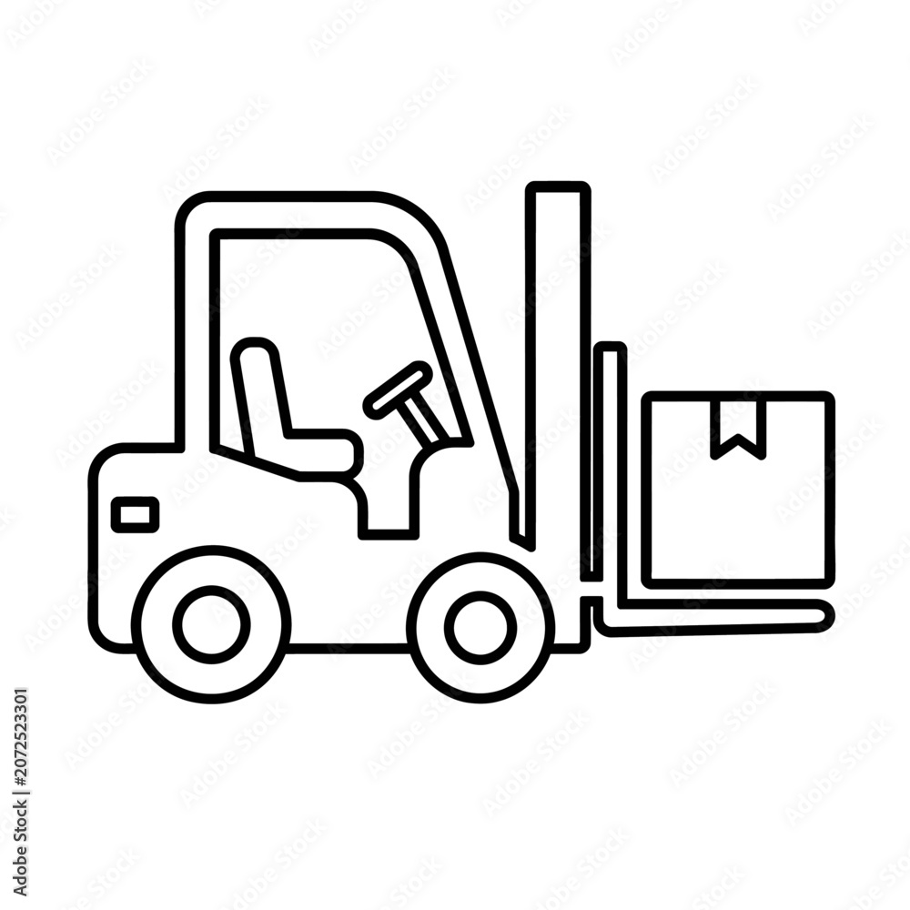 Fototapeta premium Forklift Carrying Package Box Line Icon Vector Isolated on Transparent Background
