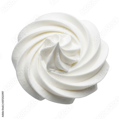 Swirled whipped cream topping isolated on transparent background