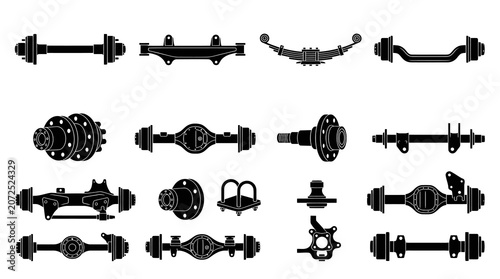 Automotive Vehicle Axle, Suspension and Chassis Components Black  White Silhouette Icons
