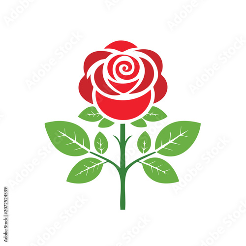 Red rose with green leaves vector illustration