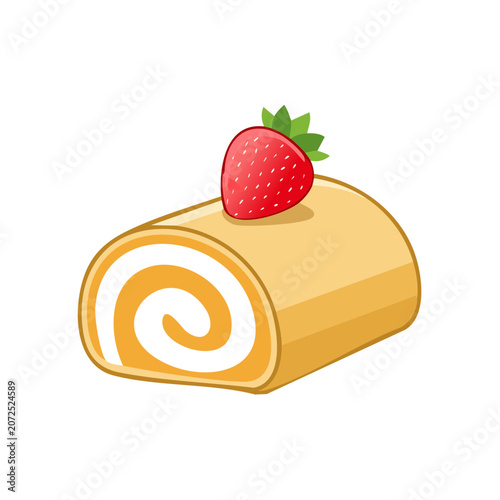 Strawberry Swiss Roll Cake Flat Vector Illustration