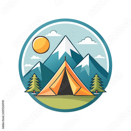 Camping Tent in Mountain Landscape Flat Vector Illustration