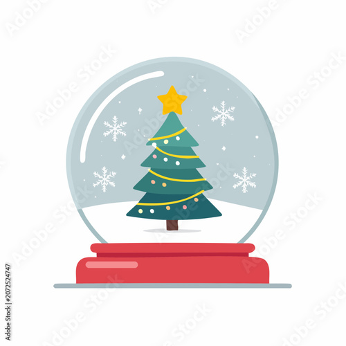 Christmas Snow Globe with Decorated Tree and Snowflakes