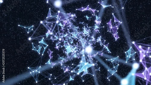 Abstract blue plexus network tunnel in deep space