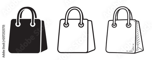 Shopping bag icon vector set, retail paper bag vector illustration