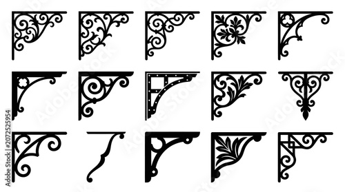 Set of Vintage Ornate Decorative Architectural Brackets  Corbels Silhouette Vector Icons