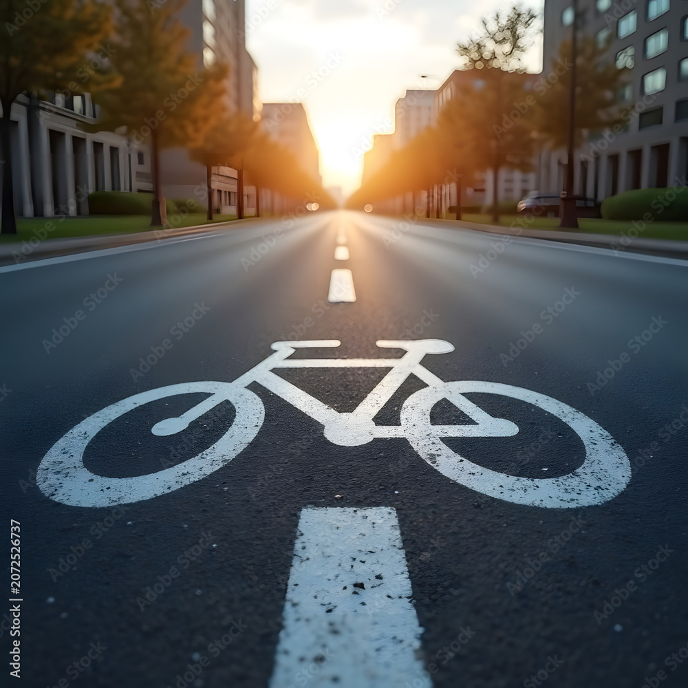 Obraz premium Modern City Road Texture with Bicycle Lane Symbol, Clean Minimal Transportation Background